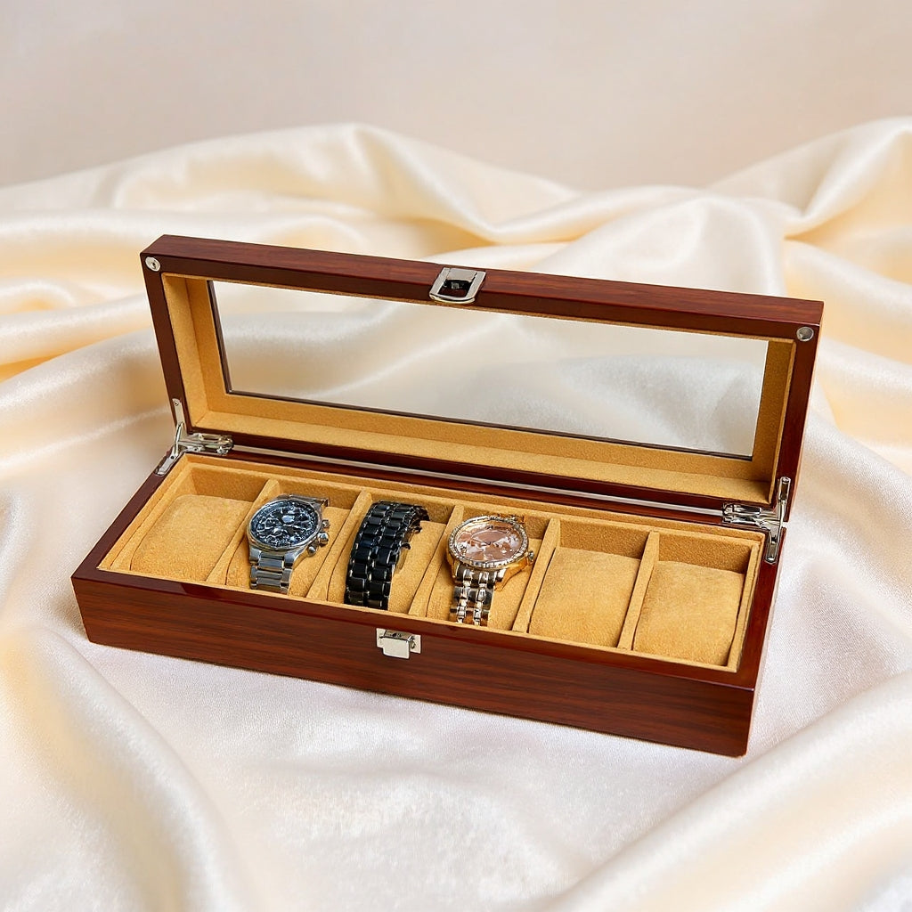 Wood made premium quality 6 slot watch organizer box