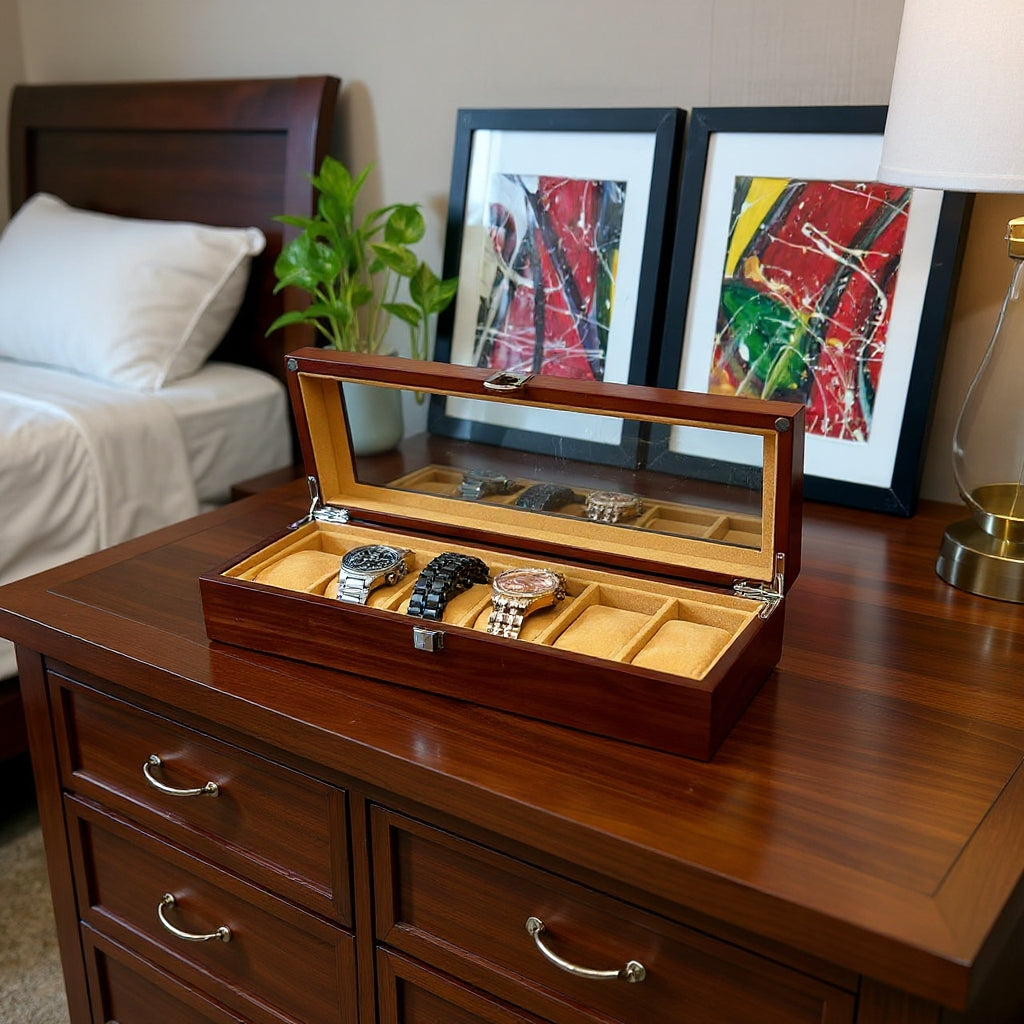 Wood made premium quality 6 slot watch organizer box