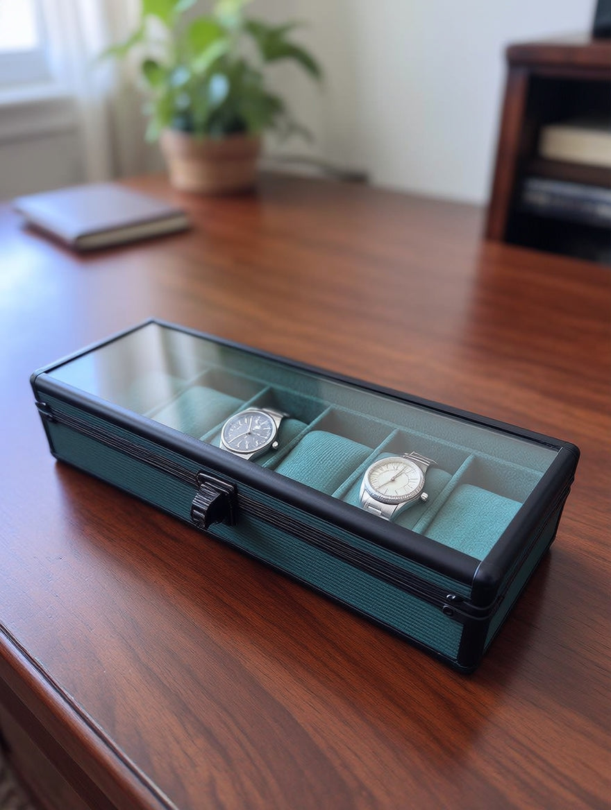 6-Slot Aluminum Watch Box with Glass Lid | Watch Organizer Case | ৬ স্লট অ্যালুমিনিয়াম ওয়াচ বক্স