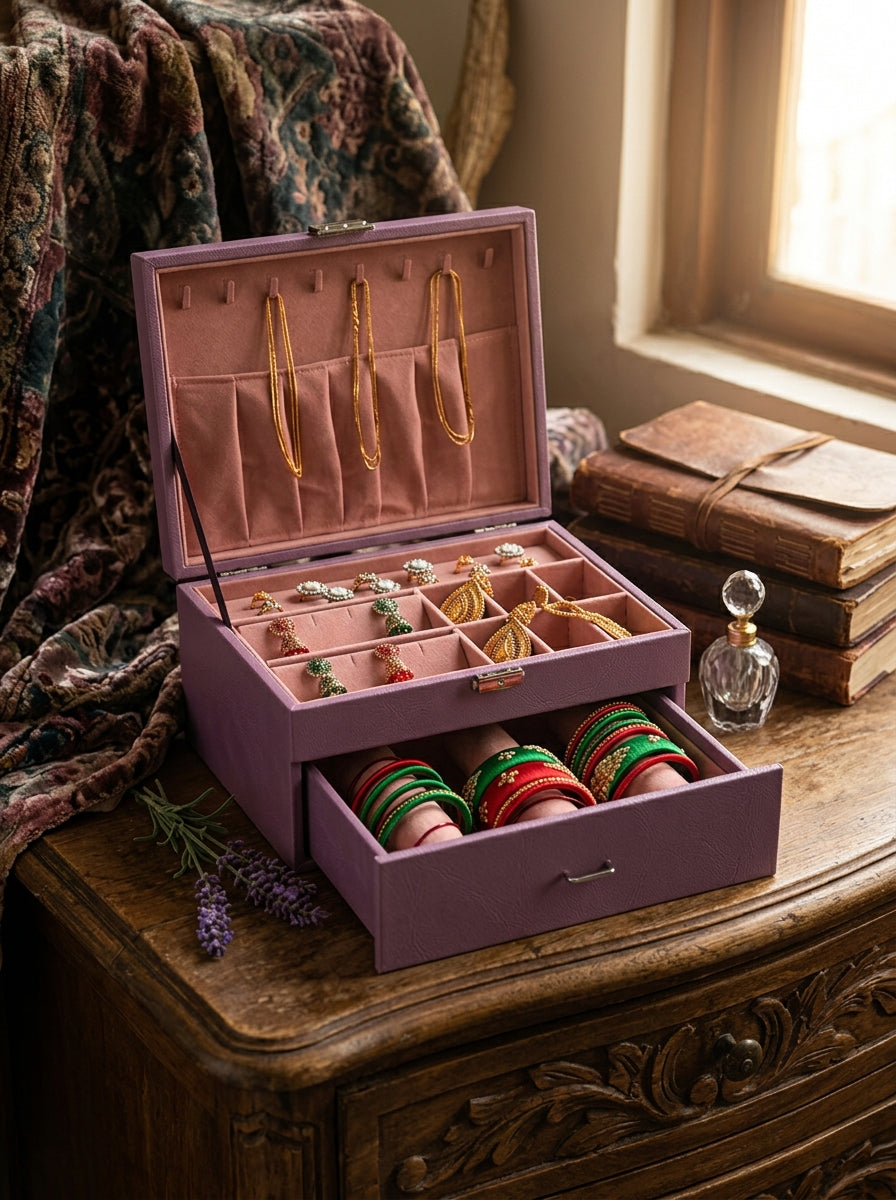Premium Jewelry Storage Combo Box with 3 Bangle Rolls | Necklace, Ring, Earring & Pendant Organizer | প্রিমিয়াম জুয়েলারি কম্বো বক্স ৩ বাংলা রোল সহ
