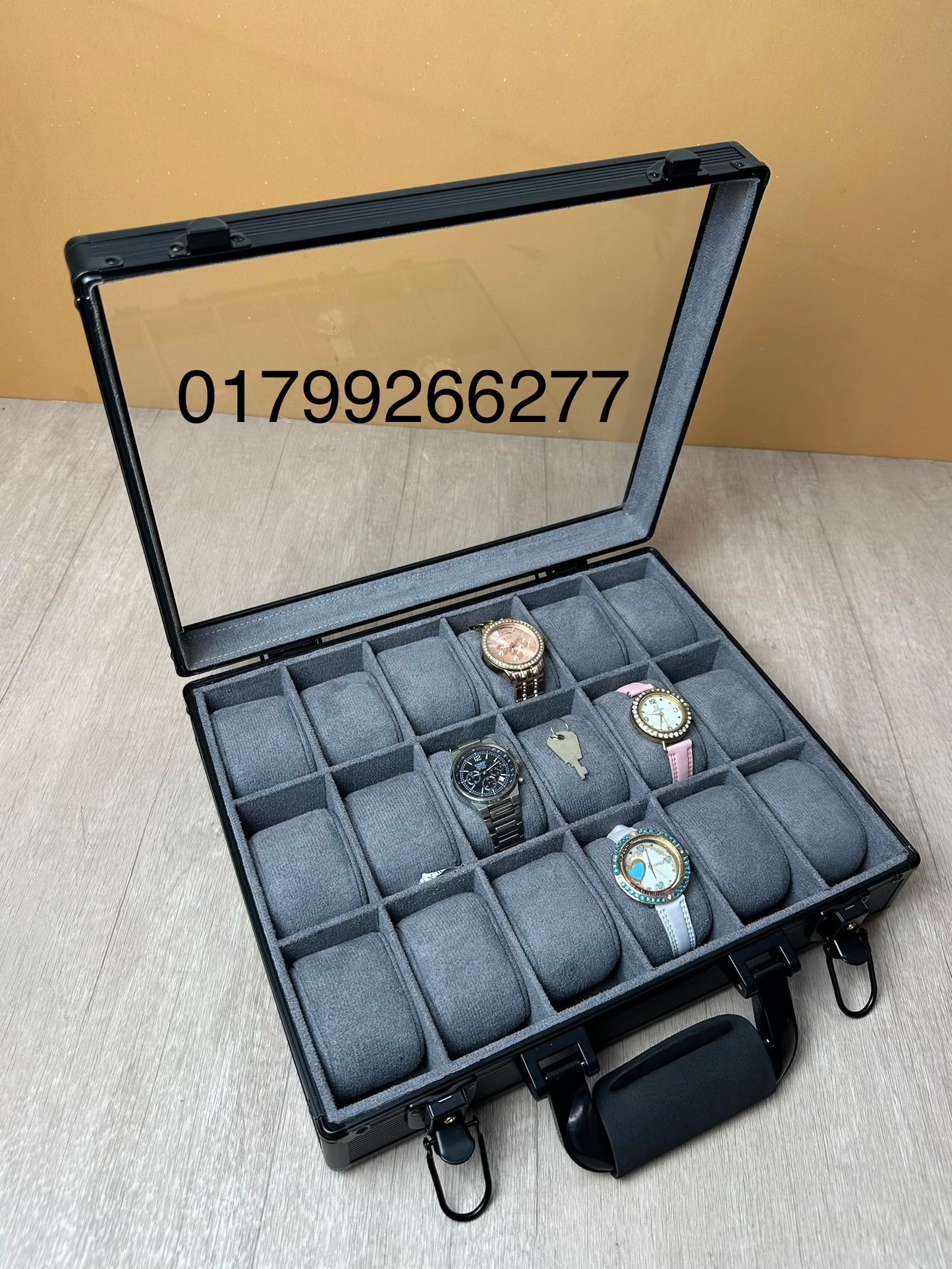 18 Slots Aluminum Watch Organizer Box Dark Grey High Materials