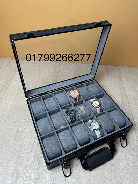 18 Slots Aluminum Watch Organizer Box Dark Grey High Materials