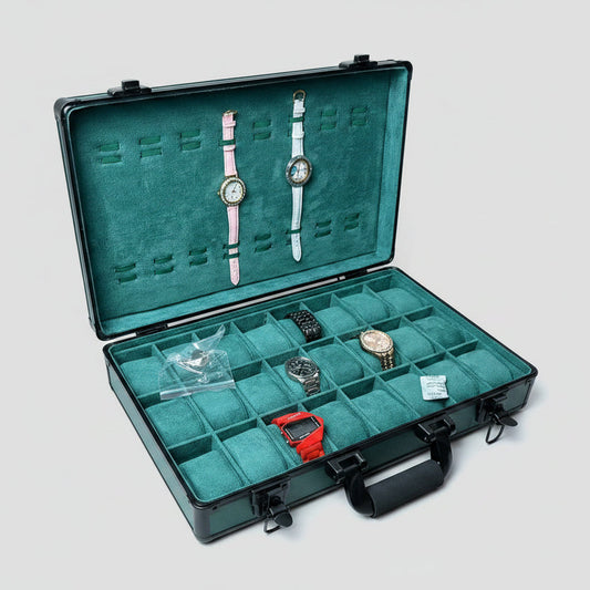 32 Slots Aluminum Watch Organizer Box Dark Green High Materials