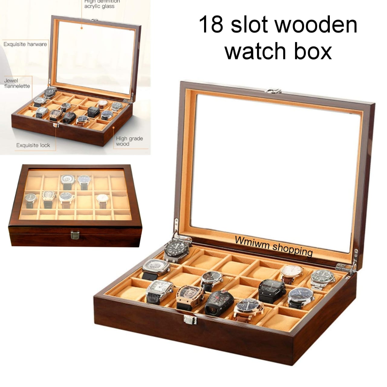 18 slot premium quality wood made watch organizer box