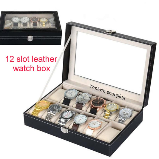 12 slot leather made watch organizer box