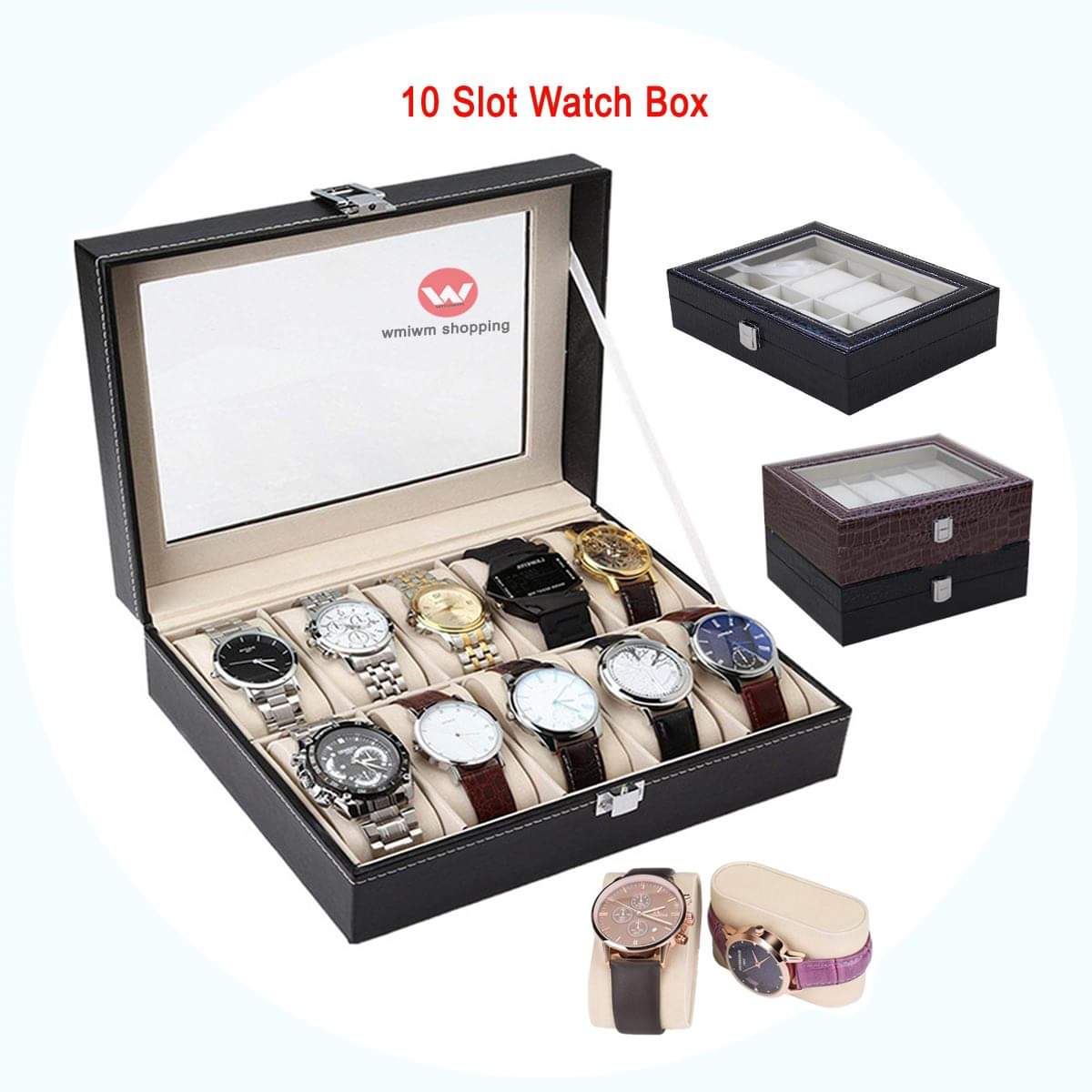 10 slot leather made watch organizer box