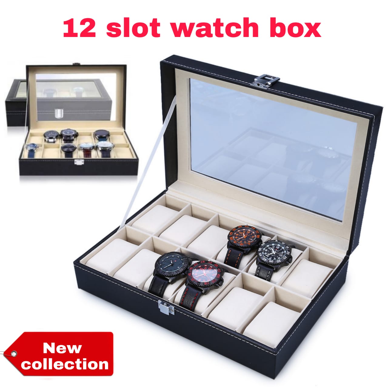 12 slot leather made watch organizer box