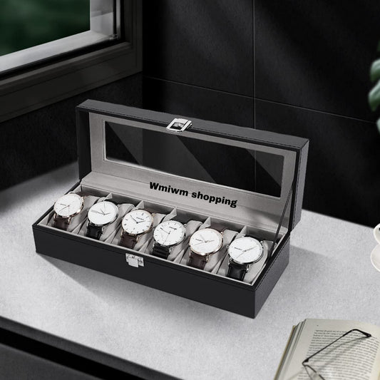 6 slot leather watch box