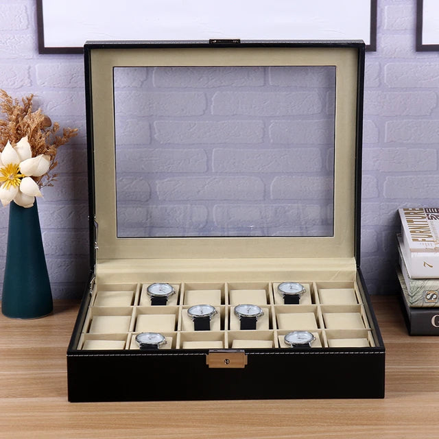 18 slot leather made watch organizer box