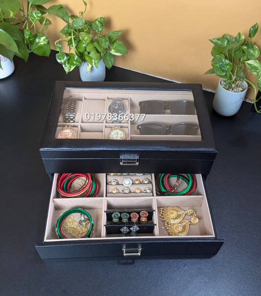 Leather Made Watch, Sunglass, Jewelry Combo Organizer Storage Box
