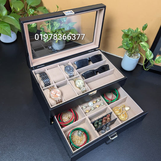 Leather Made Watch, Sunglass, Jewelry Combo Organizer Storage Box