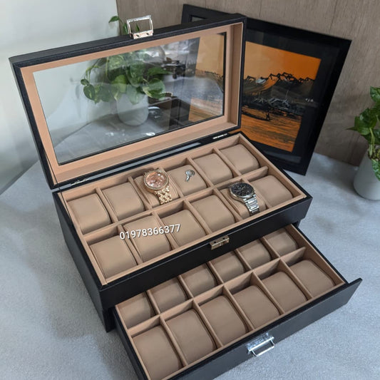 Leather Made 24 slot Watch Organizer Storage Box