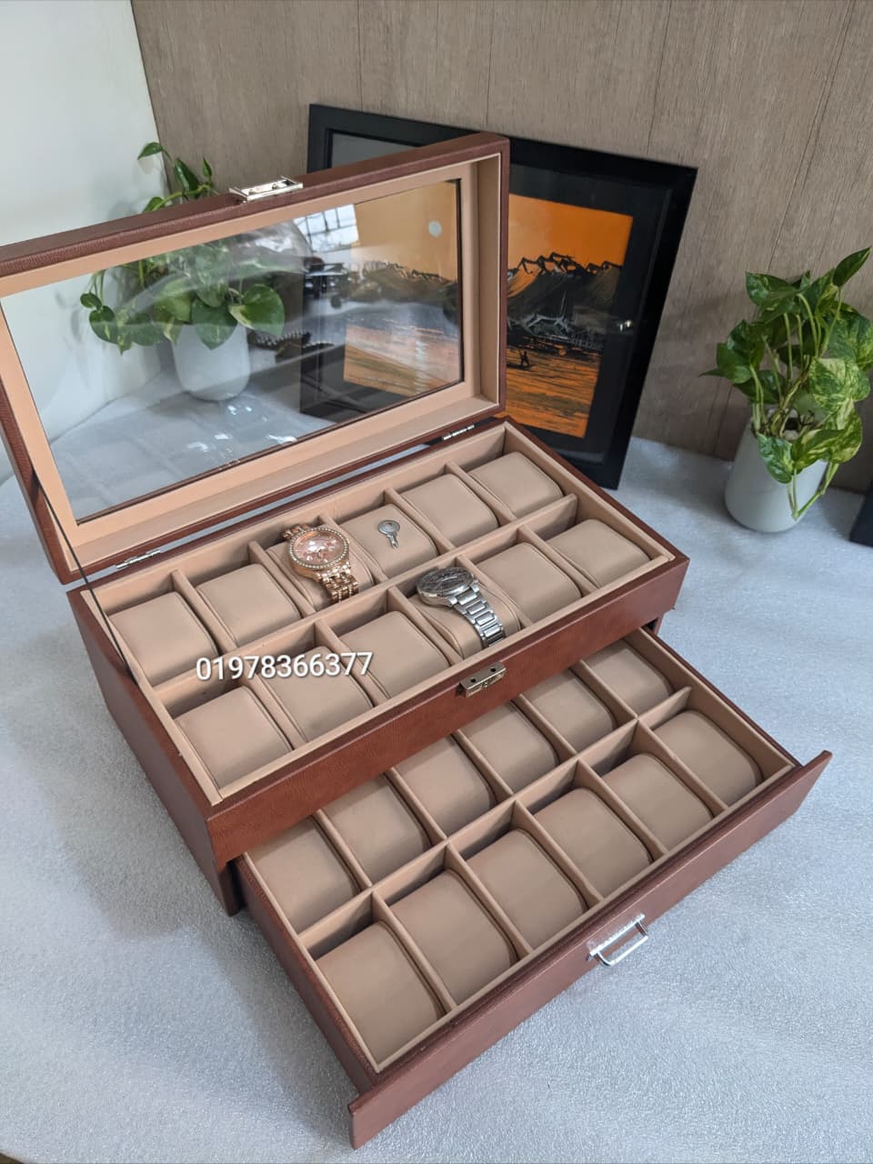 Leather Made 24 slot Watch Organizer Storage Box