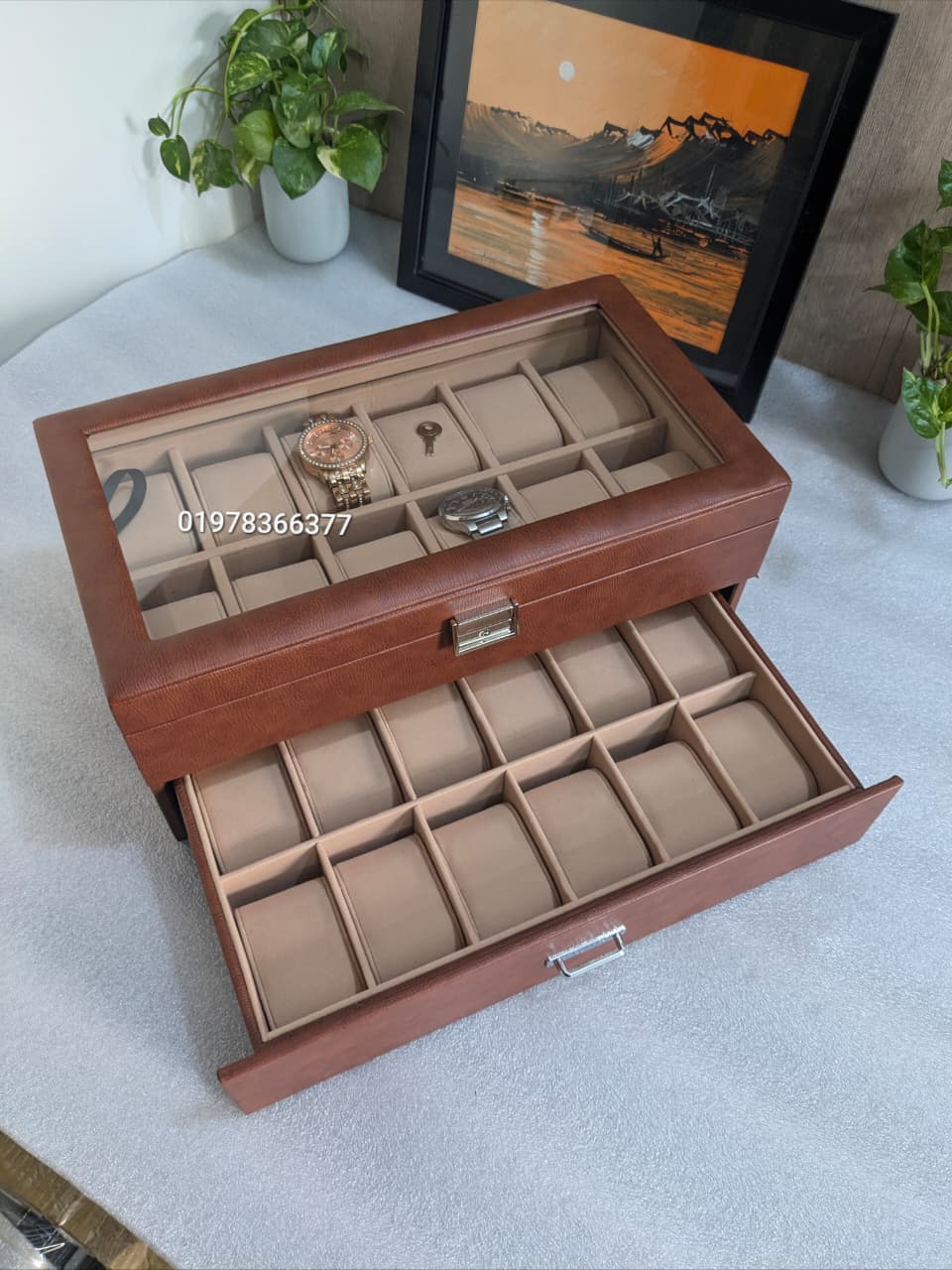 Leather Made 24 slot Watch Organizer Storage Box