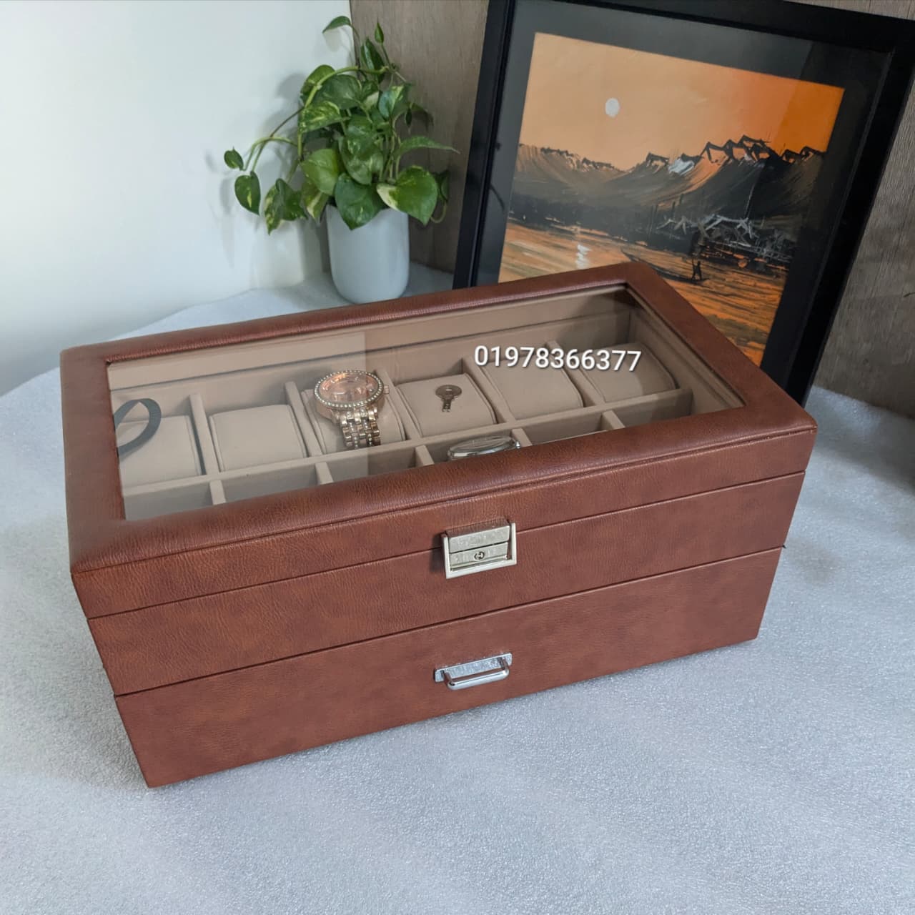 Leather Made 24 slot Watch Organizer Storage Box