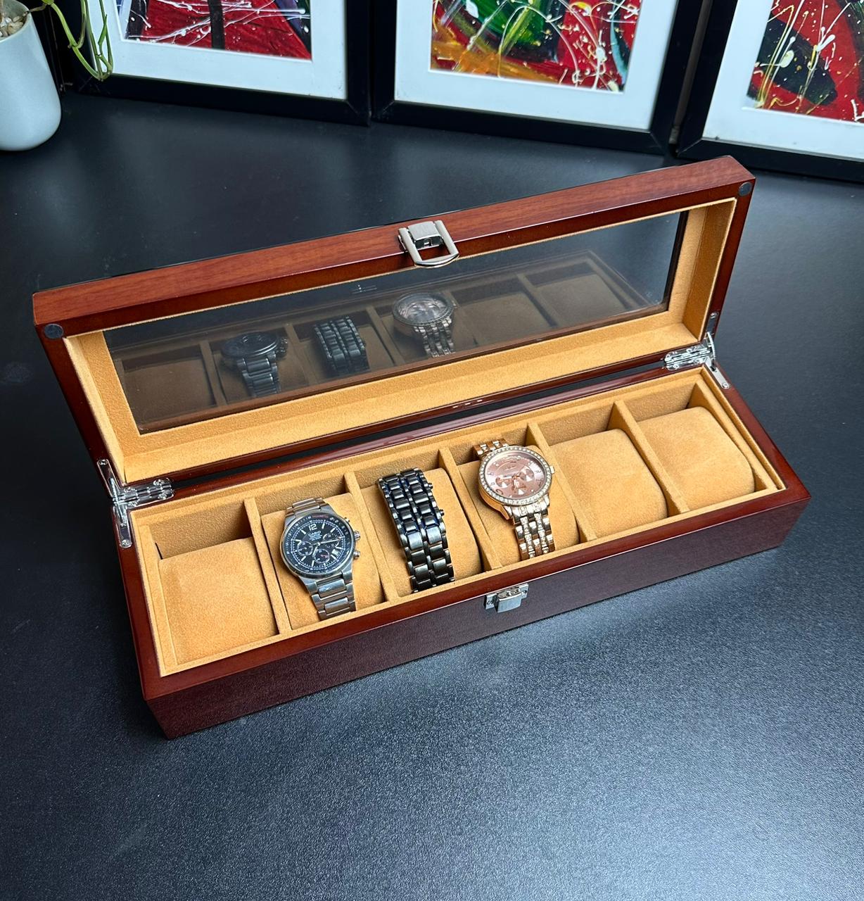 Wood made premium quality 6 slot watch organizer box