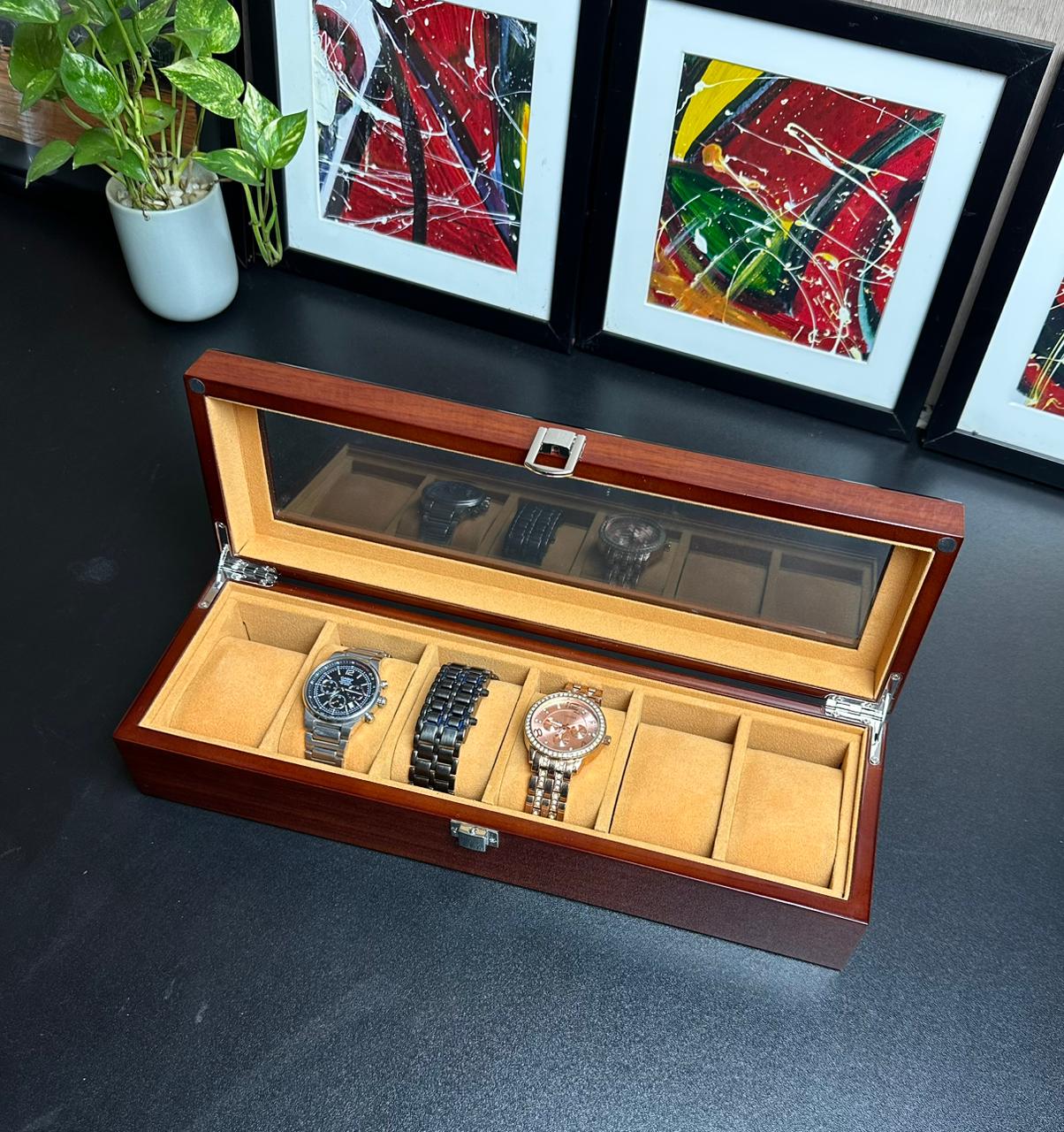 Wood made premium quality 6 slot watch organizer box