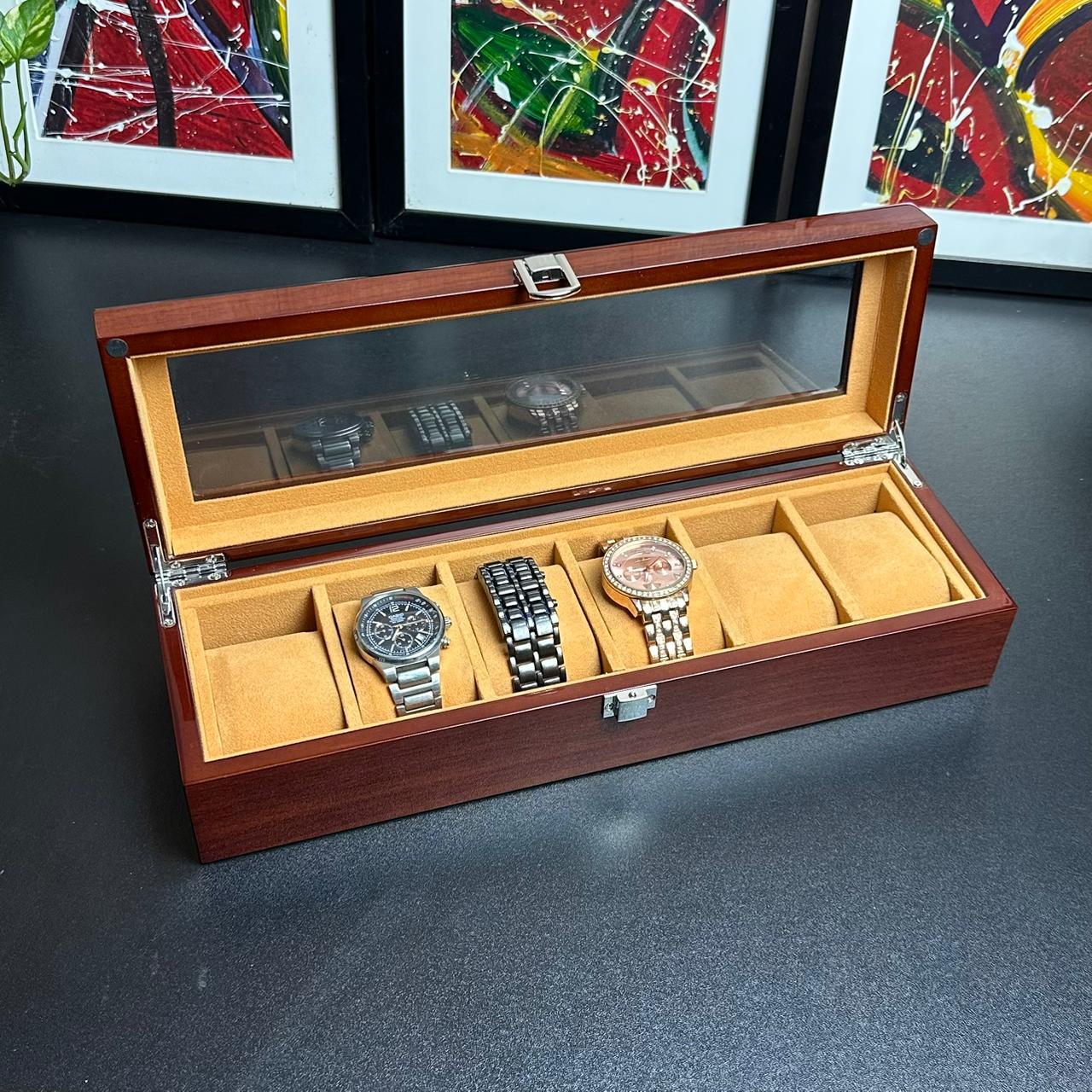 Wood made premium quality 6 slot watch organizer box