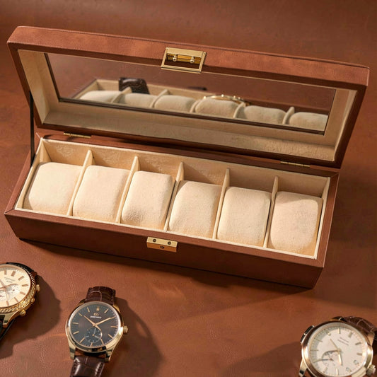 6 slot leather made watch box