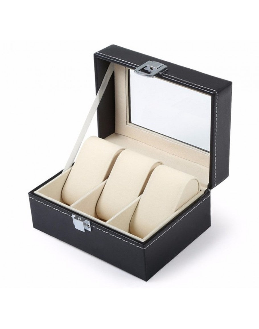 3 slot leather watch box