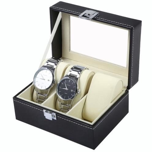 3 slot leather watch box