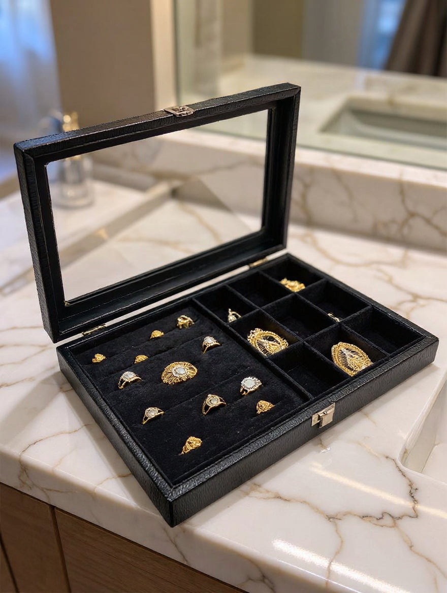 Premium Jewelry Display Combo Box | Ring, Earring & Pendant Organizer with Glass Lid | 2 Colors — Maroon & Lavender | প্রিমিয়াম জুয়েলারি কম্বো ডিসপ্লে বক্স