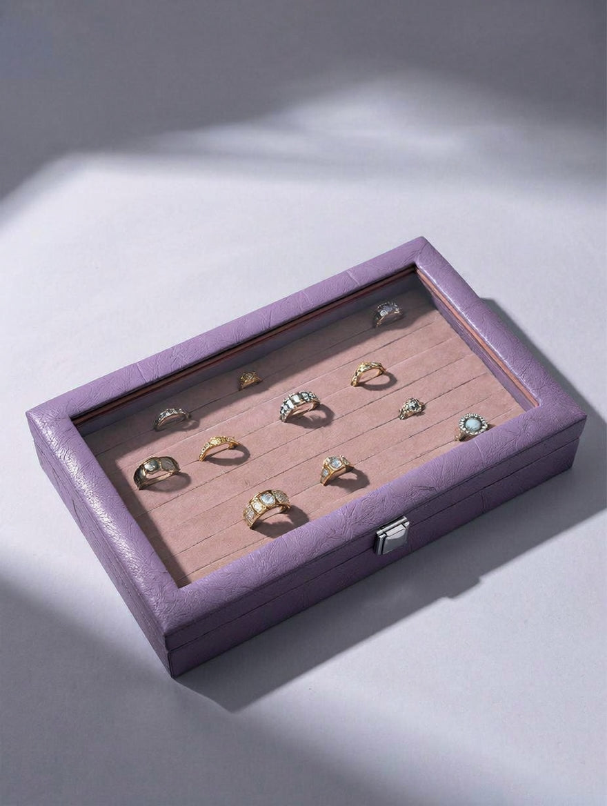 Premium 100-Slot Ring Storage Display Box with Glass Lid | Large Ring Organizer | 3 Colors — Black, Maroon & Lavender | প্রিমিয়াম ১০০ স্লট রিং স্টোরেজ ডিসপ্লে বক্স