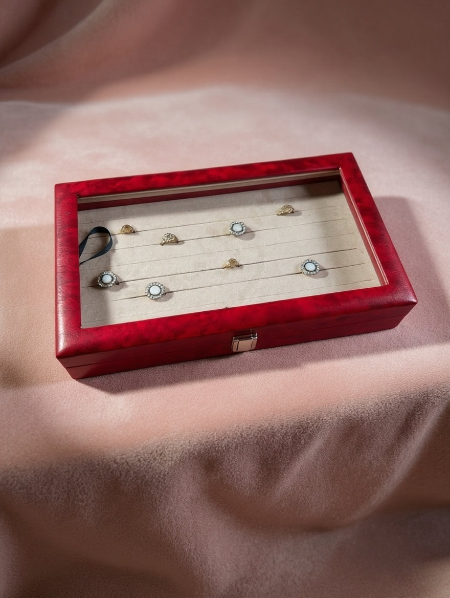 Premium 100-Slot Ring Storage Display Box with Glass Lid | Large Ring Organizer | 3 Colors — Black, Maroon & Lavender | প্রিমিয়াম ১০০ স্লট রিং স্টোরেজ ডিসপ্লে বক্স