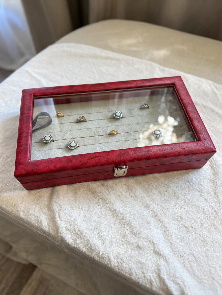 Premium 100-Slot Ring Storage Display Box with Glass Lid | Large Ring Organizer | 3 Colors — Black, Maroon & Lavender | প্রিমিয়াম ১০০ স্লট রিং স্টোরেজ ডিসপ্লে বক্স