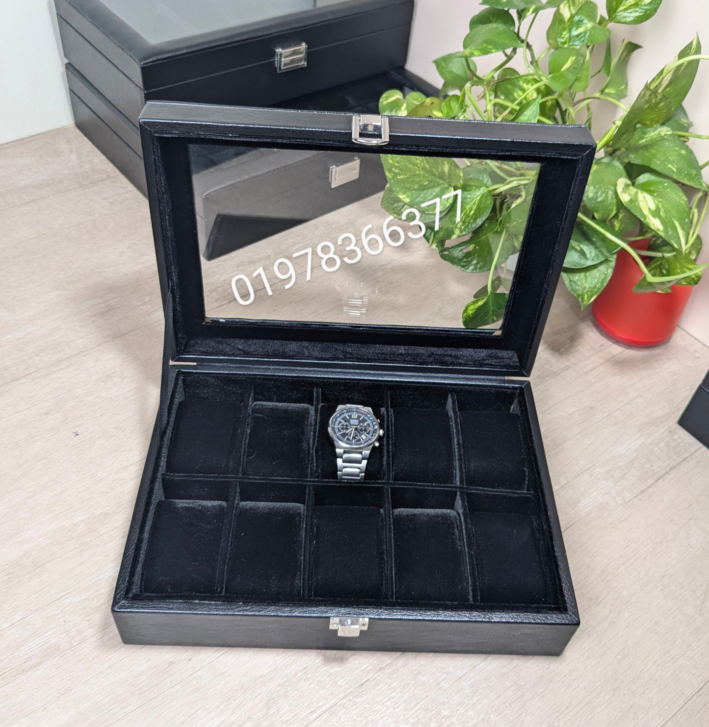 Full black color leather made watch box ( 3,4,5,6,8,10,12 & 18 slot )