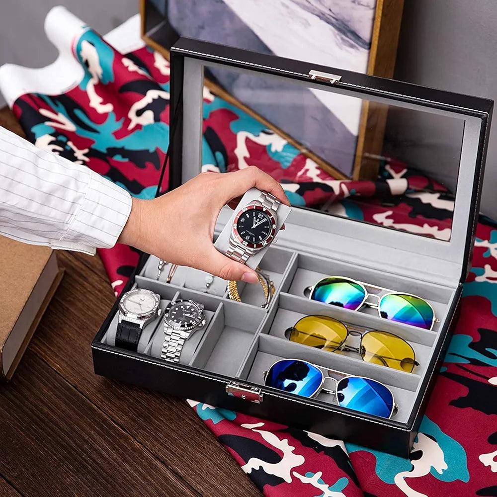 PU leather made watch and sunglasses box.