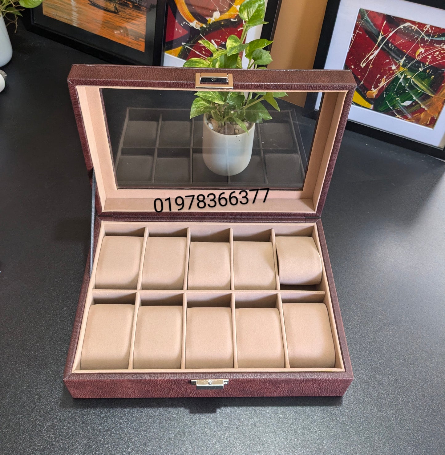 10 slot leather made watch organizer box
