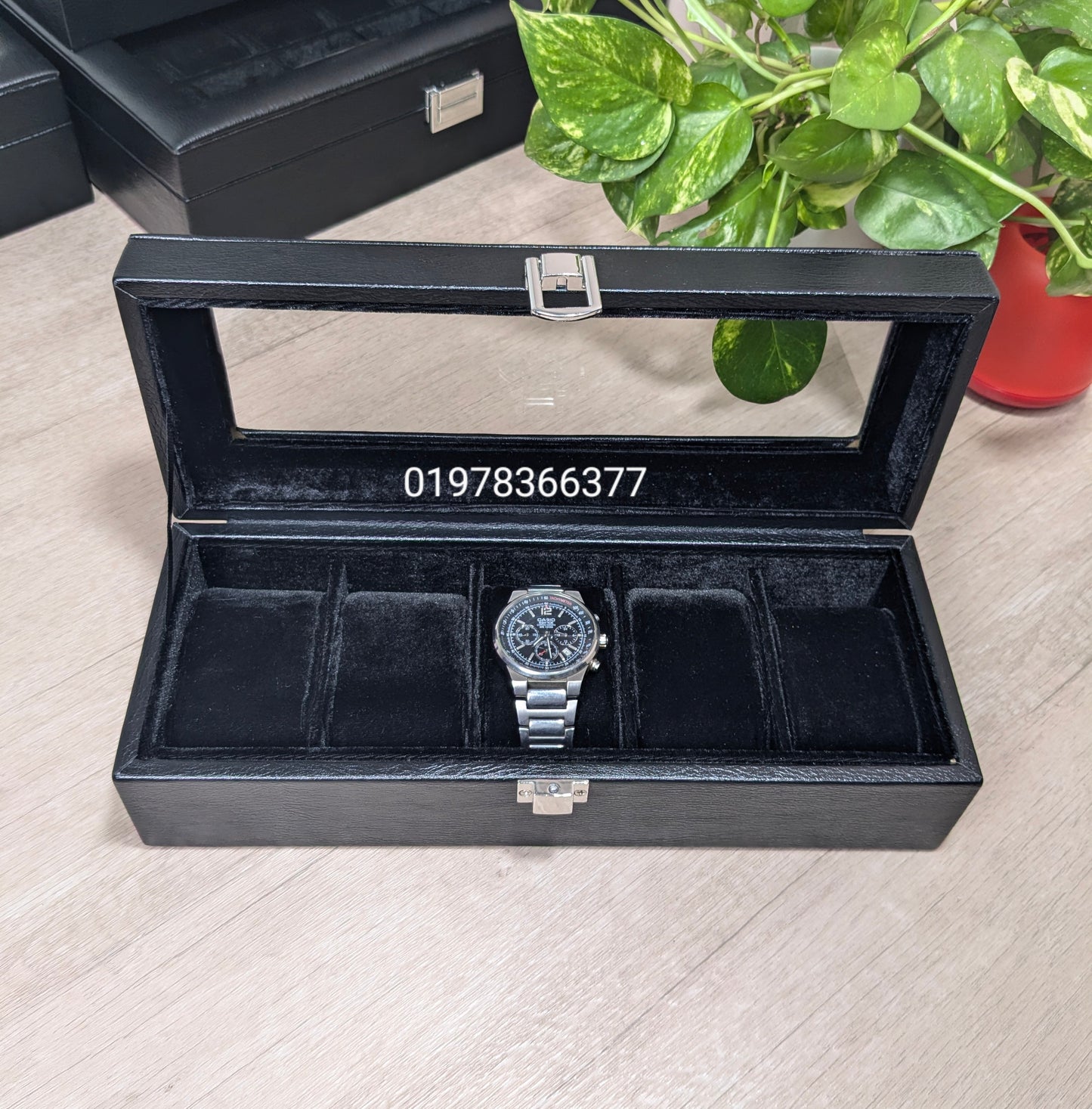 Full black color leather made watch box ( 3,4,5,6,8,10,12 & 18 slot )