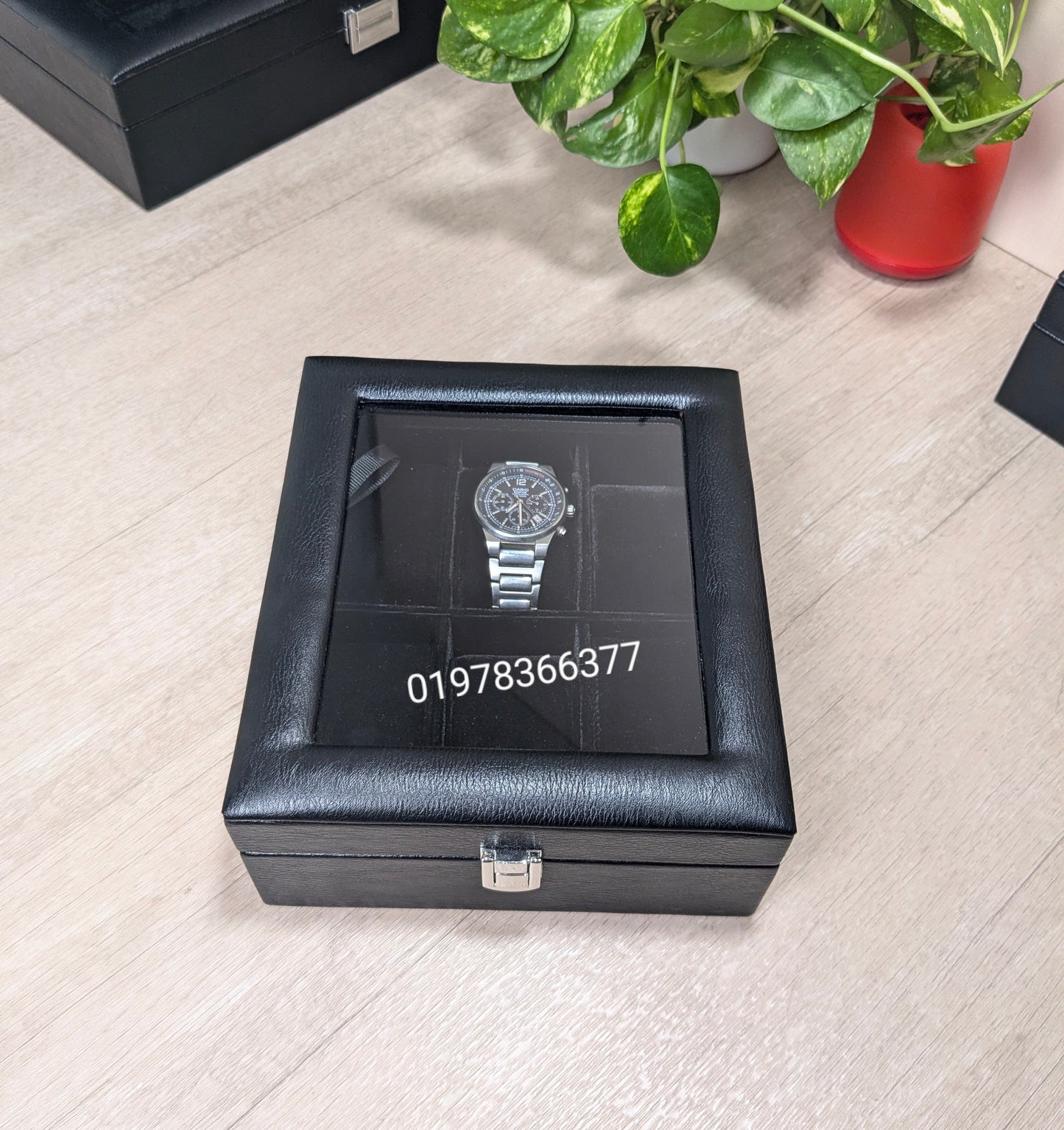Full black color leather made watch box ( 3,4,5,6,8,10,12 & 18 slot )