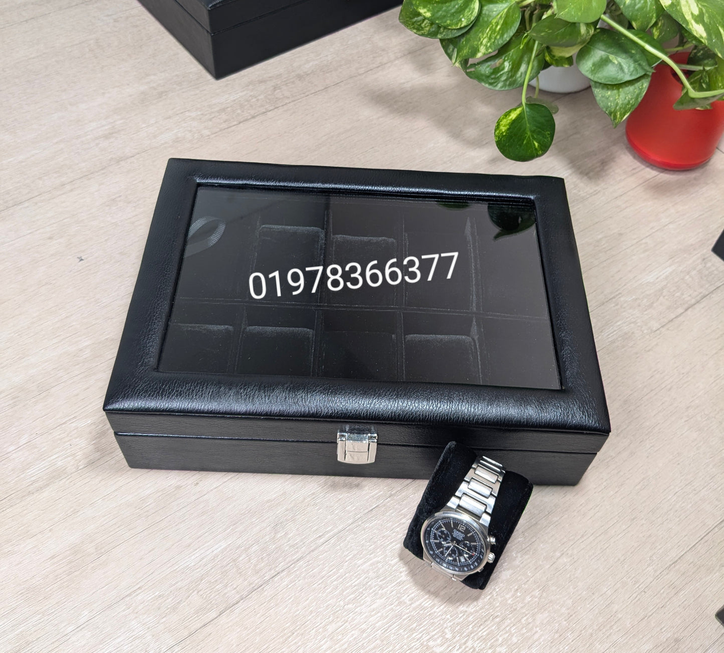 Full black color leather made watch box ( 3,4,5,6,8,10,12 & 18 slot )