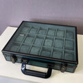 18 Slots Aluminium Watch Organizer Box Dark Green High Materials Top Glass Window
