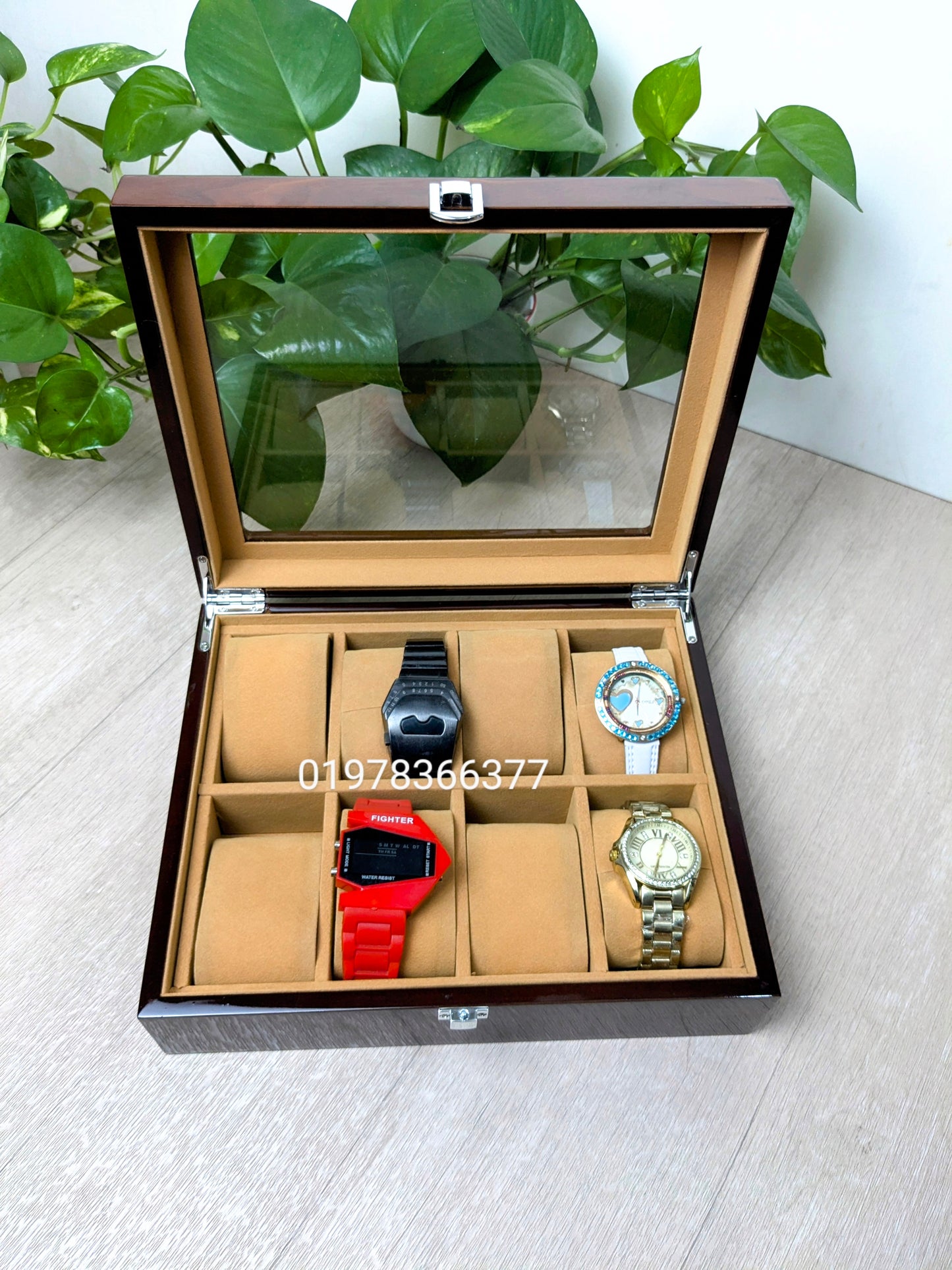 8 slot wooden watch box