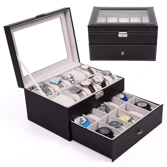 24 slot leather watch box