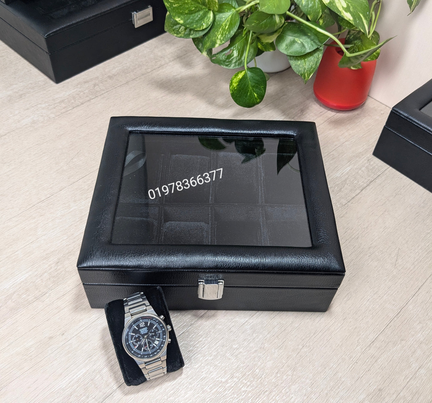 Full black color leather made watch box ( 3,4,5,6,8,10,12 & 18 slot )