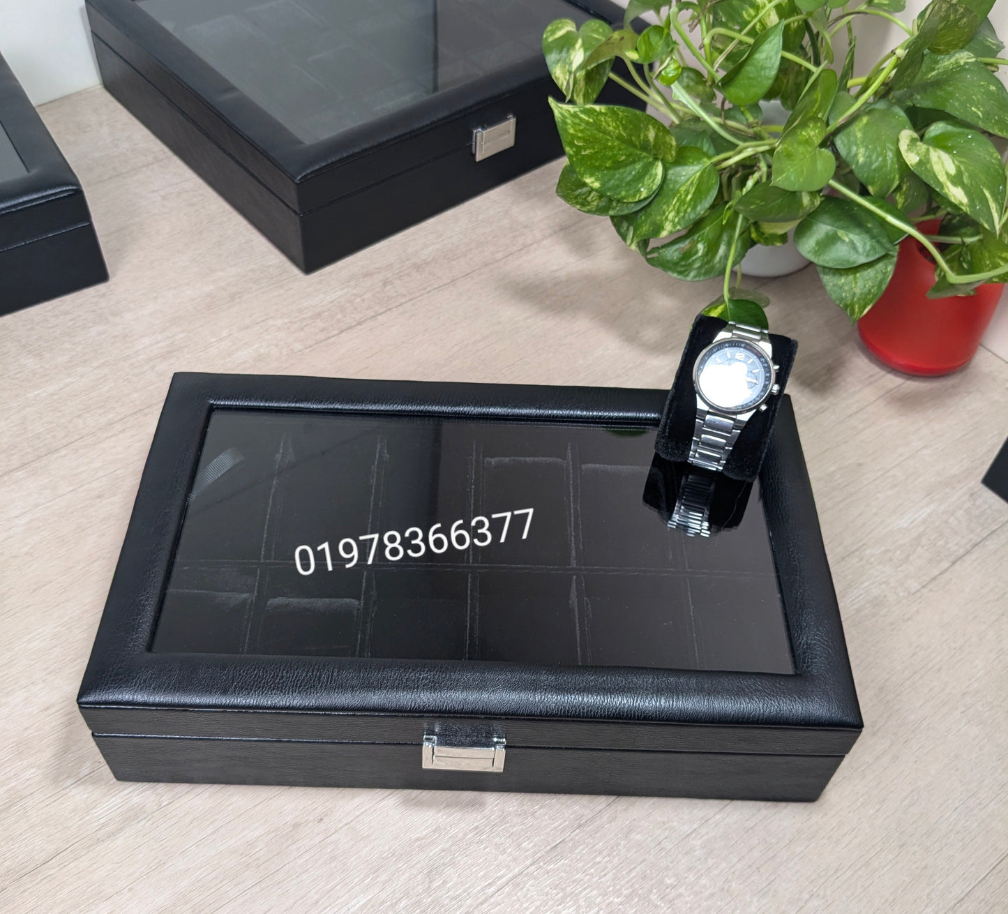 Full black color leather made watch box ( 3,4,5,6,8,10,12 & 18 slot )