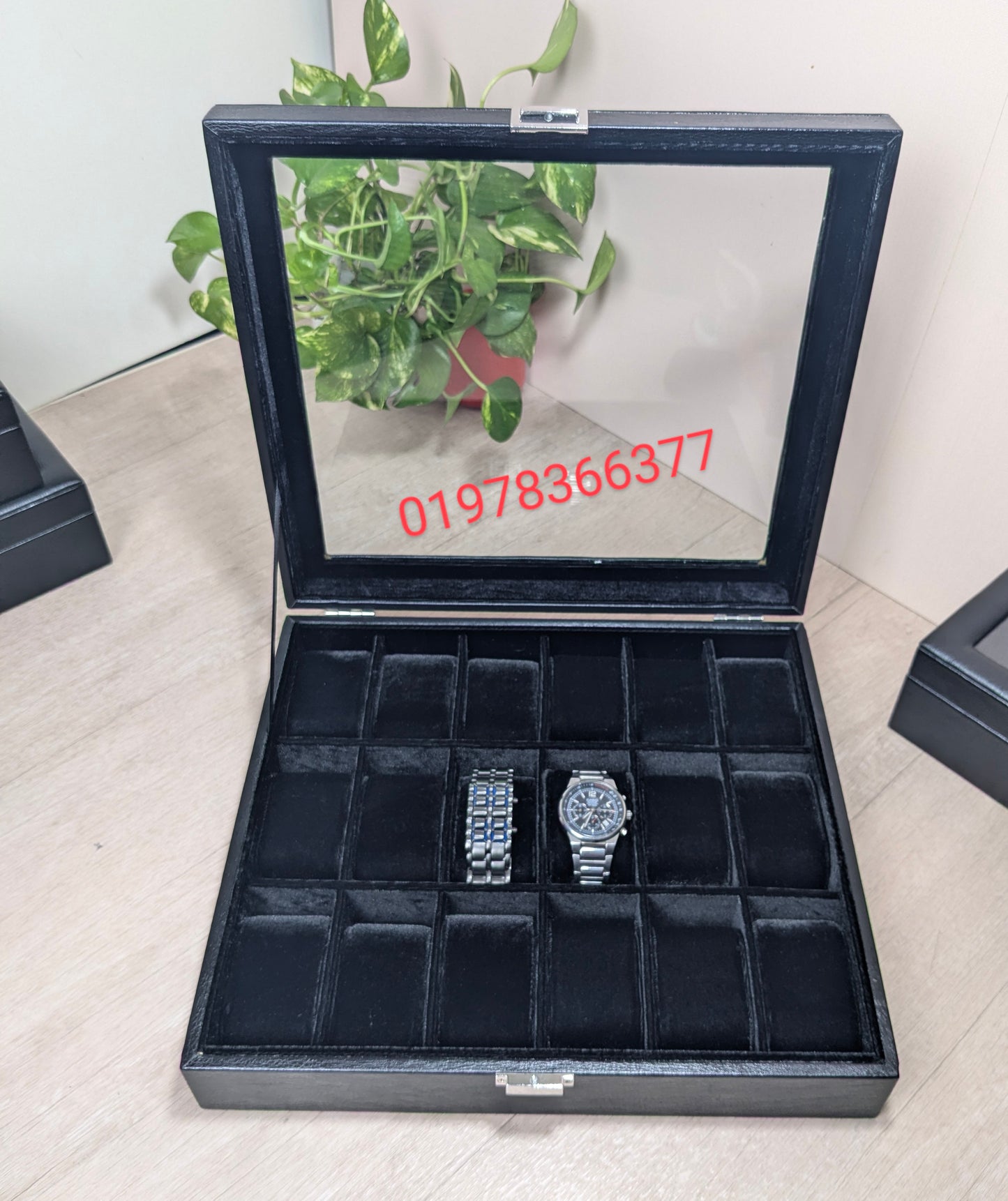 Full black color leather made watch box ( 3,4,5,6,8,10,12 & 18 slot )