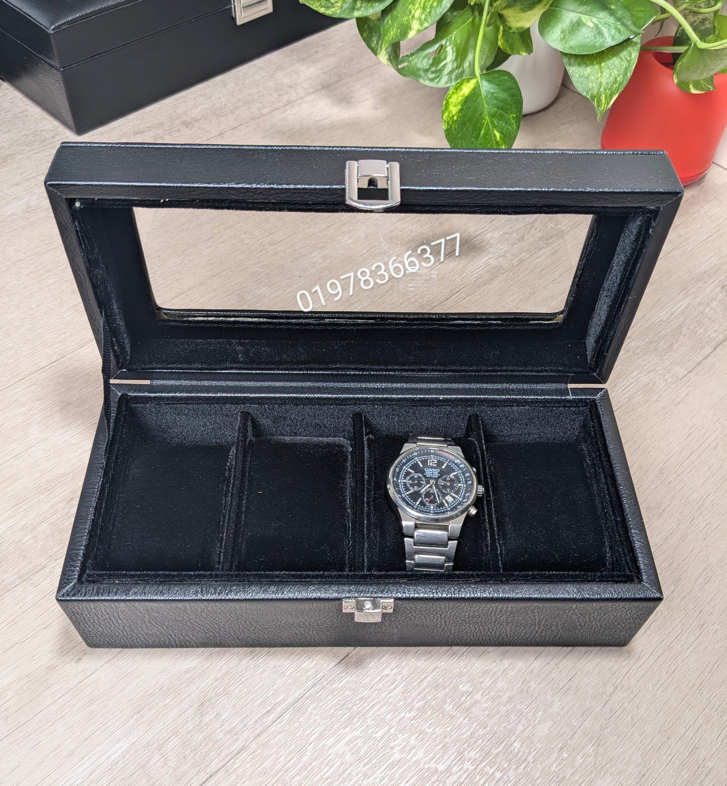 Full black color leather made watch box ( 3,4,5,6,8,10,12 & 18 slot )