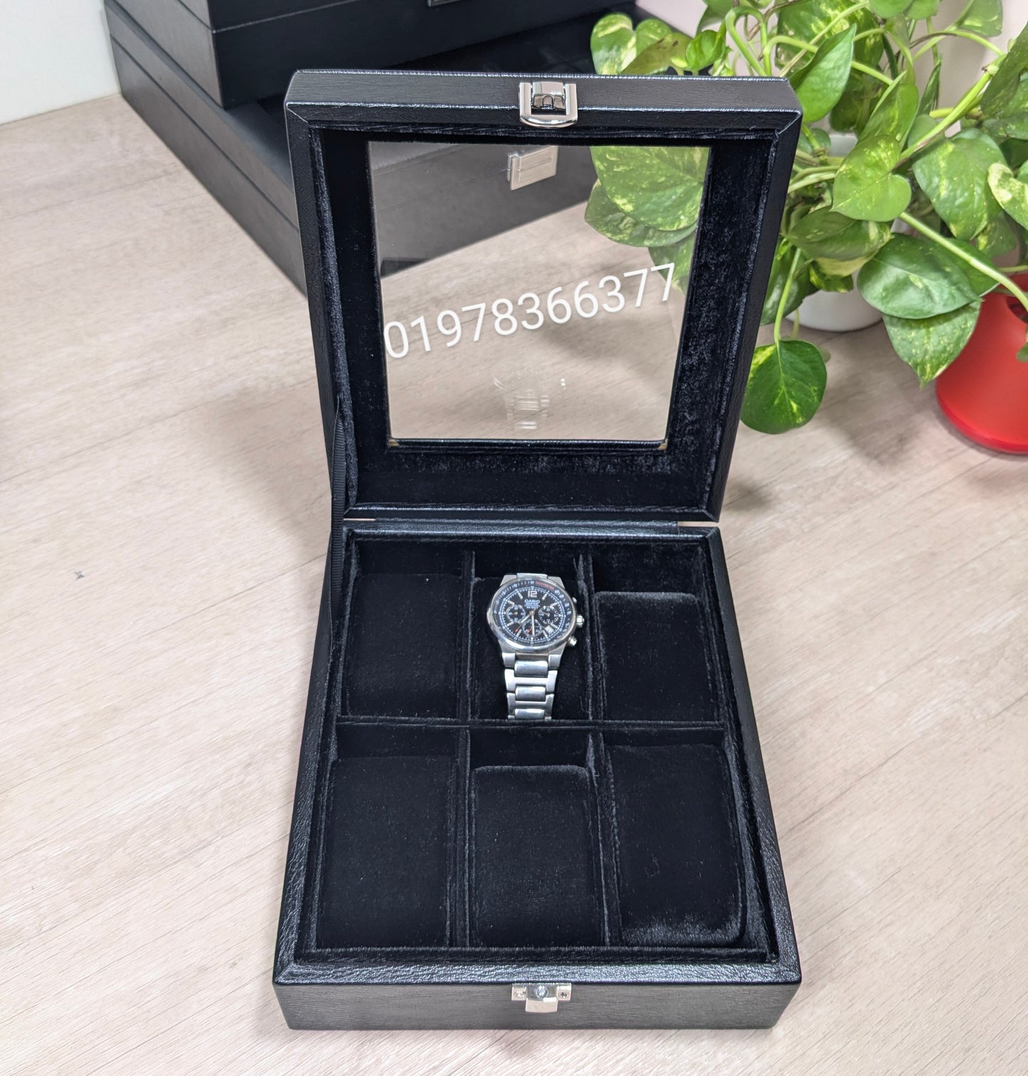 Full black color leather made watch box ( 3,4,5,6,8,10,12 & 18 slot )