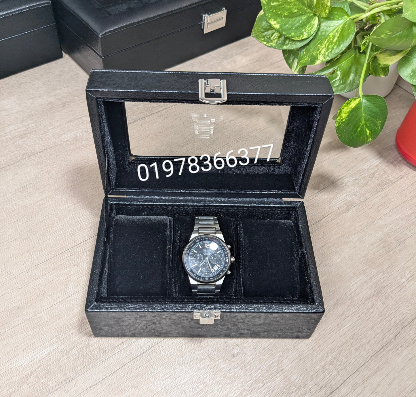 Full black color leather made watch box ( 3,4,5,6,8,10,12 & 18 slot )